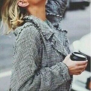 Free People Houndstooth Plaid Trenchcoat